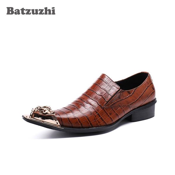 

handmade luxury men dress shoes gold metal toe formal leather dress shoes men brown leather business oxfords footwear, us12 eu46, Black