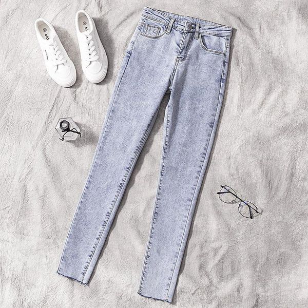 

2020 new classic women skinny jeans denim pants destroy hole stretchable womans pencil pants classic gray ladies long trousers, Blue