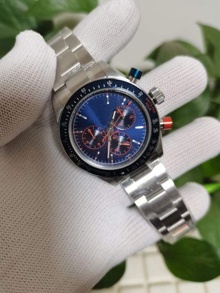 Relógio automático papel x alta qualidade bp 4130 40mm mostrador azul aço inoxidável movimento cronógrafo relógios masculinos clássicos
