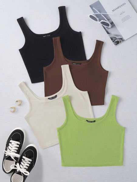 

4pack solid crop tank v4gs#, White