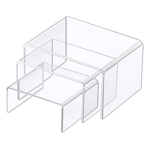 

acrylic display risers 3 size steps stand anti-corrosion clear showcase shelf for figure collection jewe 220309, Black;white