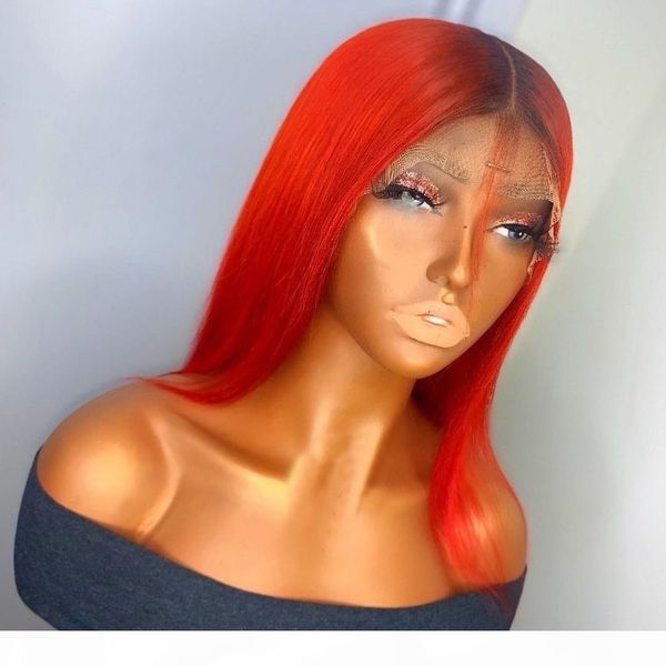 

13x6 deep part transparent lace red lace front human hair wigs 150% straight remy hair ombre red colored human hair bob, Black;brown