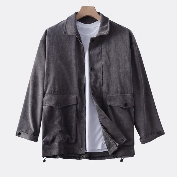 

men jackets men corduroy solid color multi pockets turn down collar long sleeve jackets coat #yb401, Black;brown
