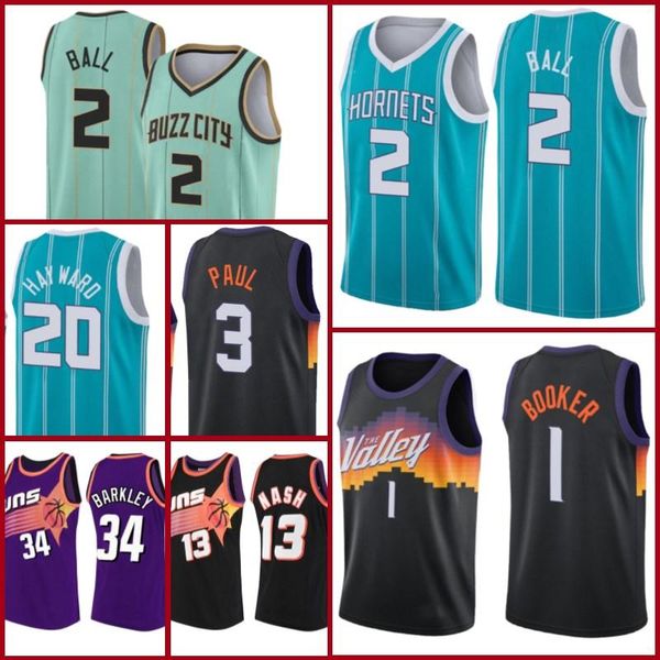 

phoenix suns charlotte hornets devin lamelo booker ball jersey chris gordon paul charles hayward barkley steve 13 nash, Black;red