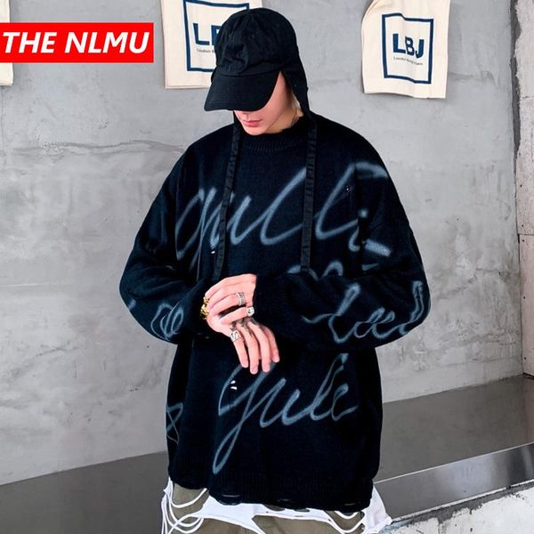 

men's sweaters harajuku knitted men hip hop graffiti print pullover sweater streetwear male female fashion winter 2021 knitwear wq195, White;black