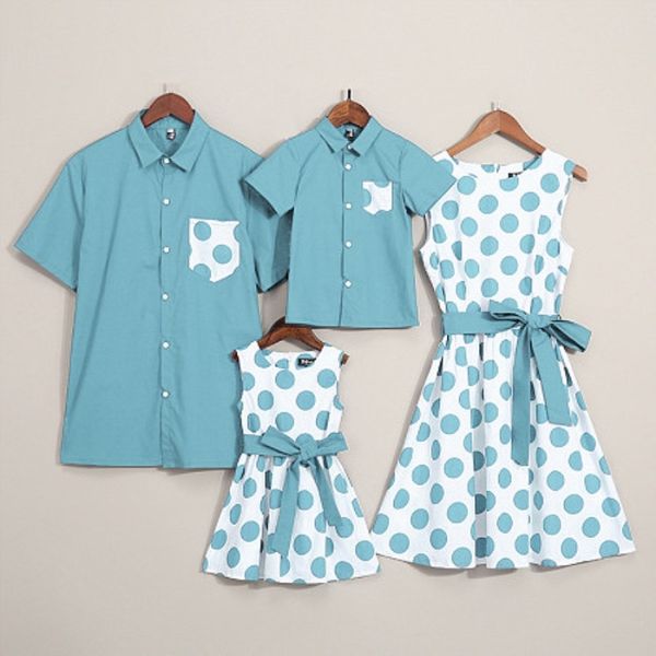 

family matching clothes mother daughter dresses father and son outfits girls dots dress y200713, Blue