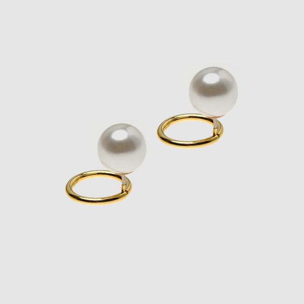 

stud amorita boutique trendy pearl round earring, Golden;silver
