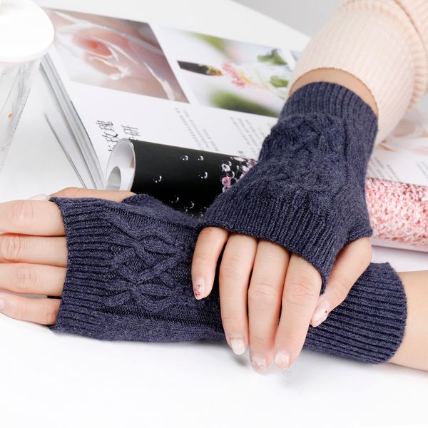 

sparsil зимы женщин fingerless кашемира вязать перчатки twist half-finger запястье protector женщина упругие шерсти варежки с одним отверсти, Blue;gray