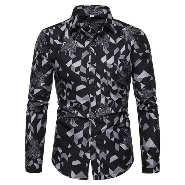 

new men's shirt long sleeve casual shirt fashion printed turn-down collar slim comfortable fit for mens clothing #y2, White;black