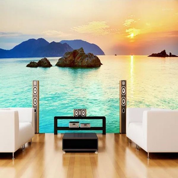 

3d wallpaper modern fashion seaside landscape nature scenery p wall murals living room tv sofa background wall 3d home decor1