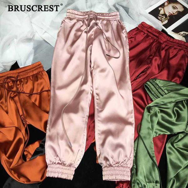 

women's pants & capris 2021 high waist joggers women loose jogger satin fashionsweat winter trousers elegant black pink1, Black;white