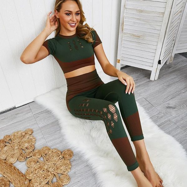 

yoga outfits women's seamless set fitness sportswear hole lifting hip tight suit high waist women gym leggings tights sports suits1, White;red