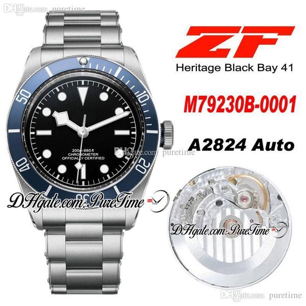 ZF 2016 Shield 41mm A2824 Mens automático relógio Blue Bezel Black Dial Aço Inoxidável Pulseira Best Edition ETA Puretime PTTD C10B2