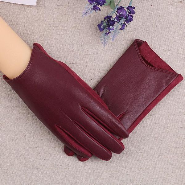 

touch screen full fingers gloves women keep warm pu leather short mittens solid color women gloves plush lined driving1, Blue;gray