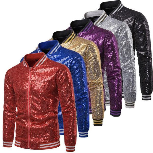 

men's jackets mens sequined performance show hip hop high street zip gold silver blazers wedding jacket party tuxedo suit coat costume, Black;brown