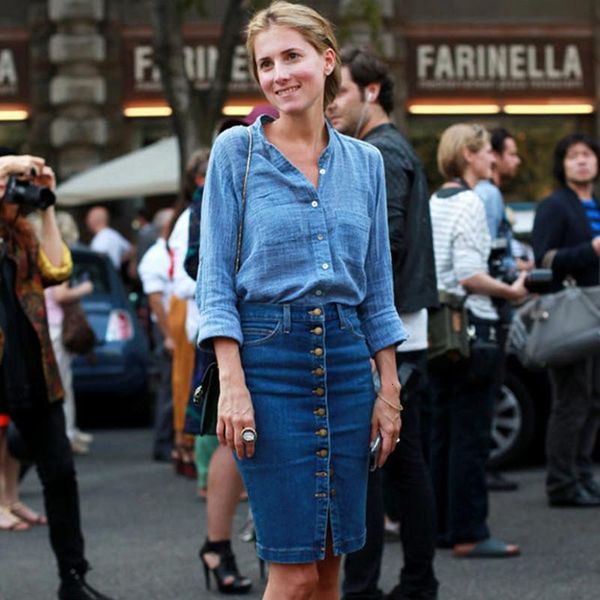 

women blue solid casual high waist pencil denim skirts high street pockets button midi skirt all-matched knee-length jeans skirt, Black