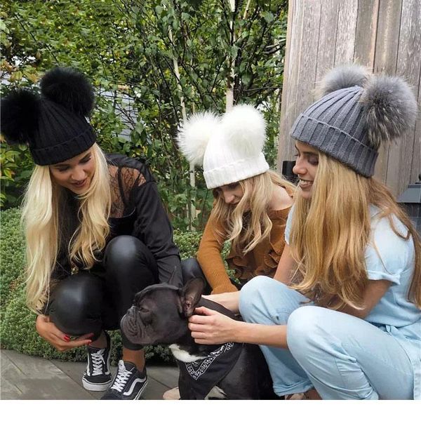 

winter real fur ball beanie hat for women ladies fluffy double natural raccoon fur pom pom skullies beanie hat wi jllivv, White