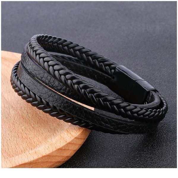 

zoshi trendy genuine leather bracelets men summer jewelry stainless steel multilayer braided rope bracelets wrap b jllbpa, Golden;silver
