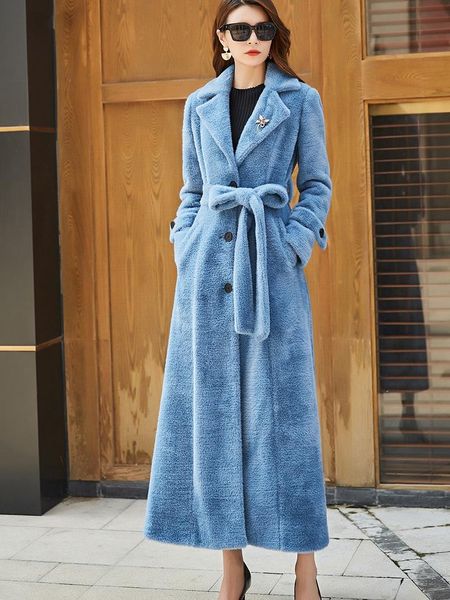 

women's fur & faux women 2021 winter long coat female fake coats lady artificial imitation jackets slim outerwear b38, Black