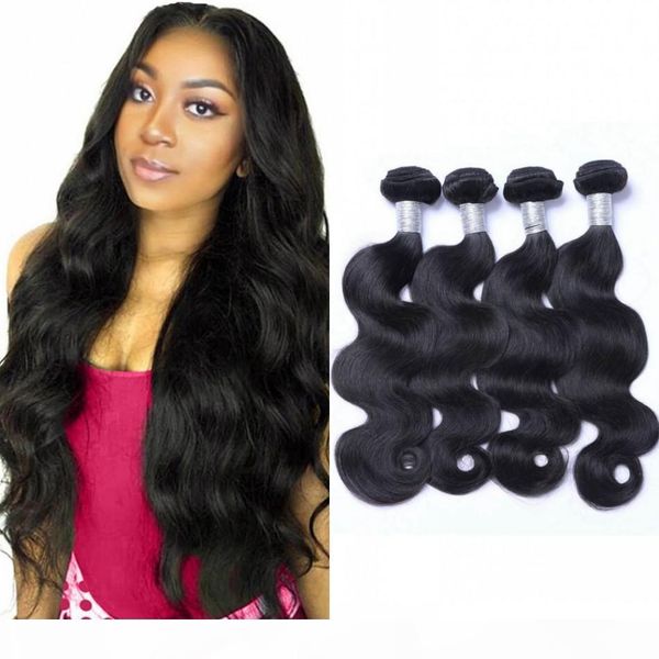 

indian human hair extensions 4 bundles body wave hair weave 8-26 inch natural color virgin hair weft, Black