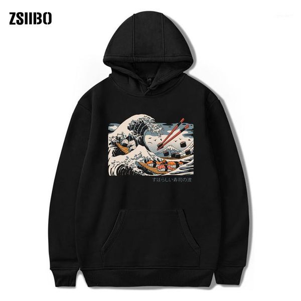 

men's hoodies & sweatshirts zsiibo japanese harajuku sweatshirt male 2021 summer hip hop sushi boat cartoon street hooded casual wave s, Black
