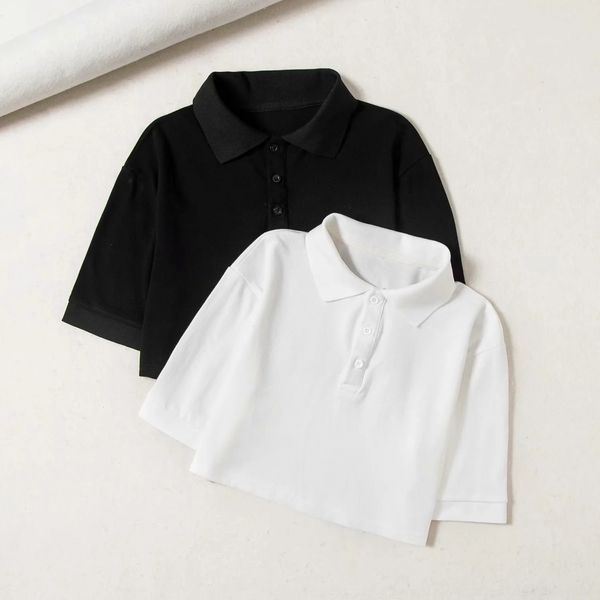 

vv4h1 2020 summer high uxojp loose navelpolo women's color slim solid short t-shirt lapel short sleeve trend t-shirt waist, White