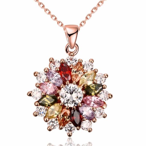 

pendant necklaces gold color necklace shiny crystal zirconia fashion jewelry colare chain classic big colorful, Silver