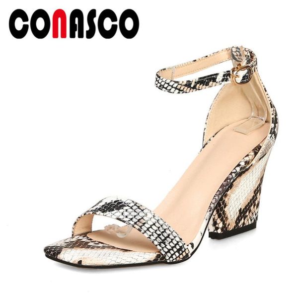 

conasco fashion animal prints women sandals pu leather pointed toe high heels office shoes woman buckle summer party shoes, Black