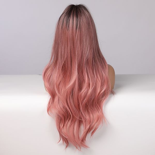 

costume accessories easihair long ombre pink synthetic wigs for women middle part wavy cosplay wigs natural hair wig heat resistant pink red, Silver