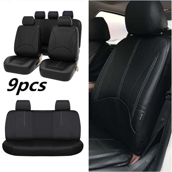 

black pu leather car seat cover full set front rear seat cushion mat protector