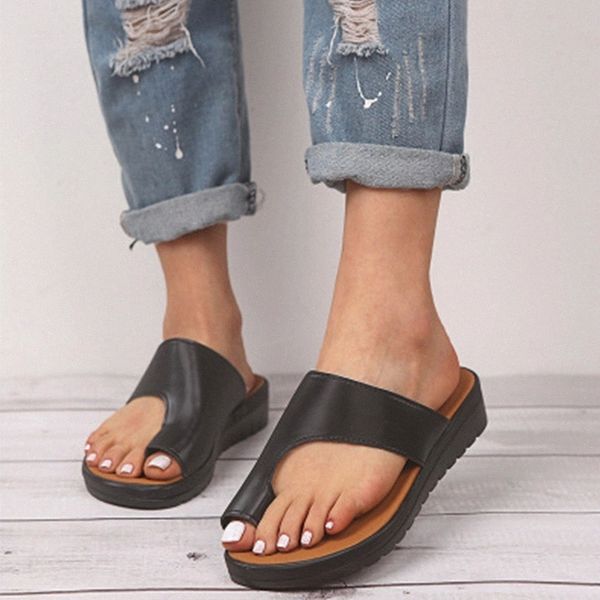 

women leopard ladies summer slippers female foot correction sandals orthopedic bunion corrector women's wedges woman shoes #5e6h, Black