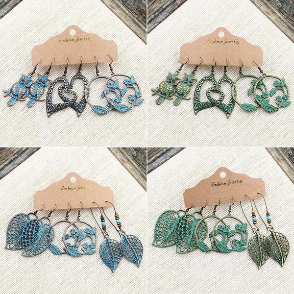 

dangle & chandelier 2021 fashion bohemian set earrings for women tassel ethnic leaf animal geometry hollow alloy carved earring jewelry pend, Silver