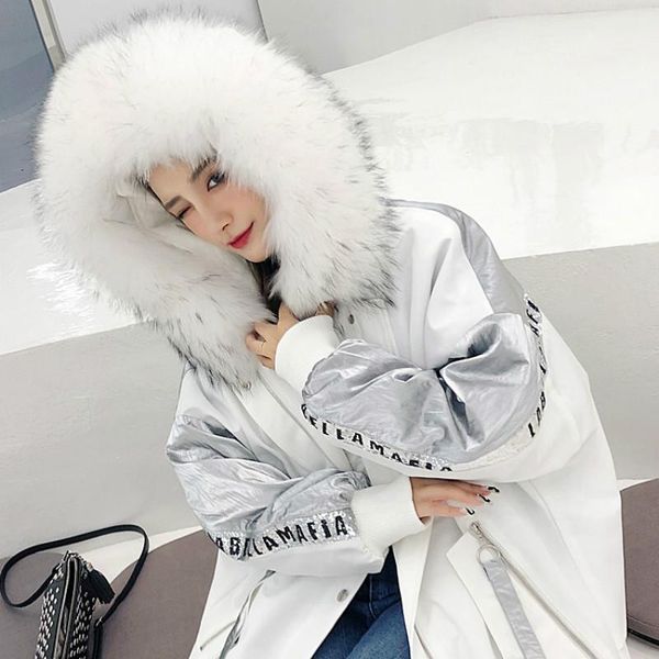 

women's fur & faux winter coat women long fashion removable rex liner raccoon real collar woman parker abrigos para mujer wpy1976, Black
