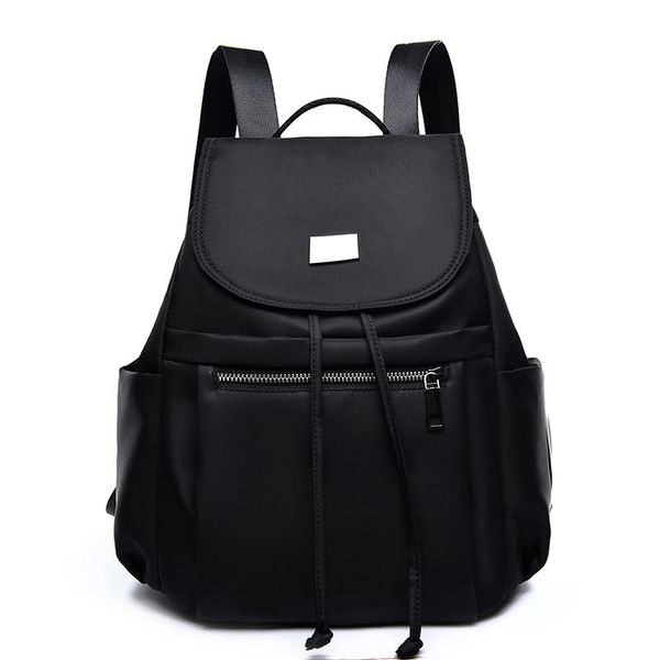 

women's vintage shoulder bag solid color student school bag casual outdoor travel backpack black nylon waterproof backpack