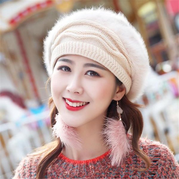 

beanie/skull caps winter solid color hair thickened warm knitted hat for women beanies fleece inside hats fashionable beret, Blue;gray