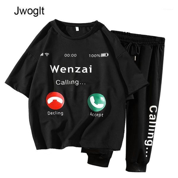 

summer 2pc set men's sportswear sets casual funny printed o-neck sweatshirt streetwear fashion sweat tracksuit set1, Gray