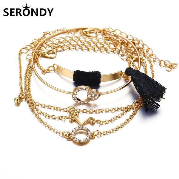 

charm bracelets alloy 5 pieces/set tassel crystal boho set bracelet for women friends gift 2021 trend jewelry accessories sl10709, Golden;silver
