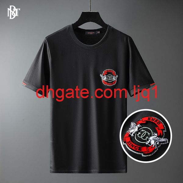 

tuishang men's wear 2021 new summer european men's t-shirt exquisite letter embroidery cotton short sleeve t-shirt men's wear, Black