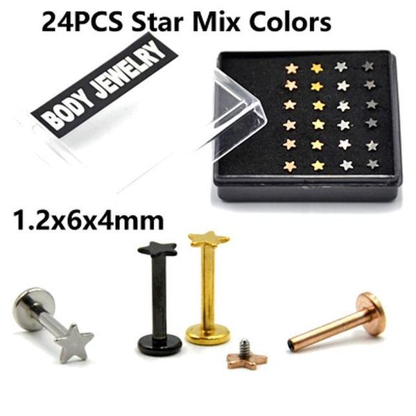 

bog-24pcs/lot 316l surgical steel charming labrets stud ring ear tragus cartilage ball lip ring earrings body piercing jewelry q jllspm, Silver