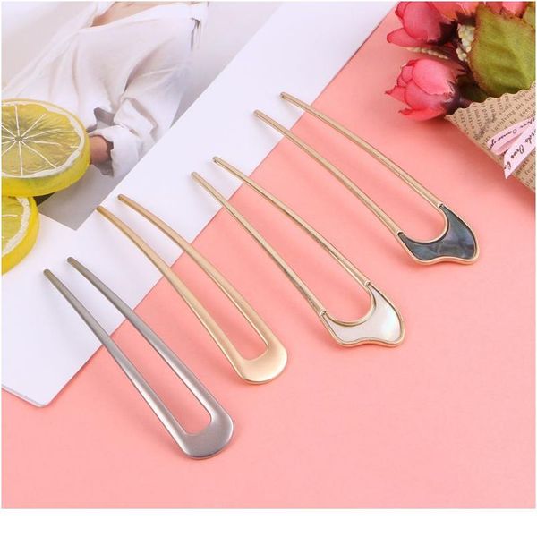 

women girls japanese style metal alloy u-shape hair clip vintage hair sticks for women lady hairpin bun tool wmtzep, Silver
