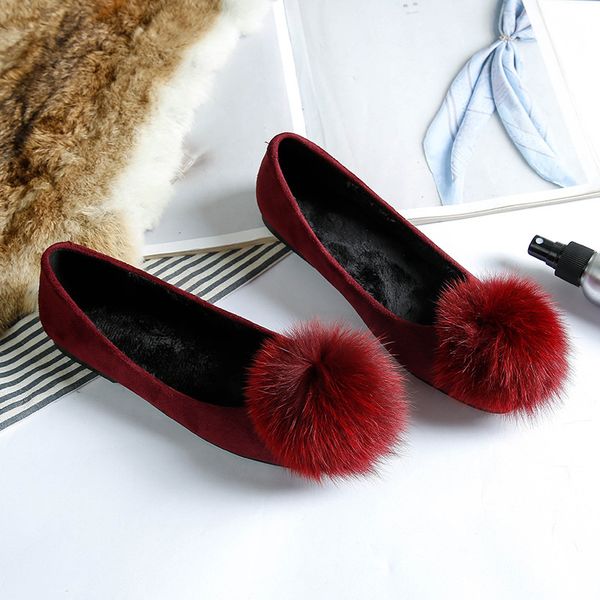 

2021 new fall webbed mouth square head pom fashion flat-style shoes scrd, Black