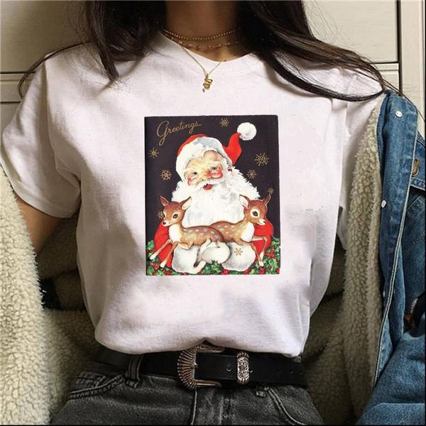 

christmas womens tshirts fashion santa claus short sleeve shirt women graphic tees women plus size funny tshirt, White