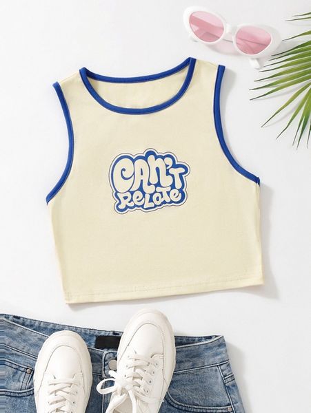 

slogan graphic contrast binding crop tank c8un#, White