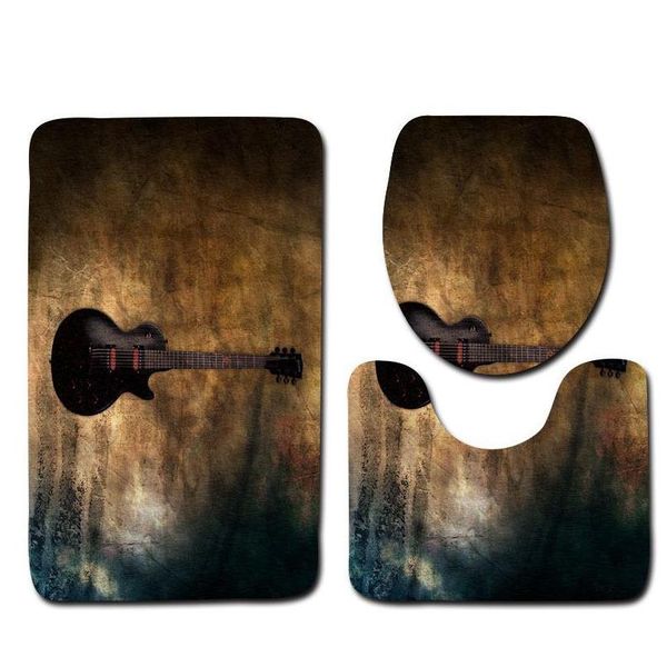 

honlaker 3pcs guitar pattern bathroom mat set toilet cover and foot pad non-slip bath rugs mats bath qylhvt bdetoys