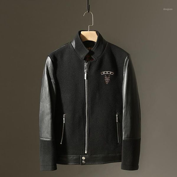

2020 spring new men's jacket woolen coat casual solid black streetwear baseball jacket fashion bomber1, Black;brown