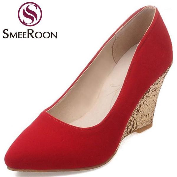 

smeeroon classic woman pumps concise elegant delicate pointed toe high heels shoes mature big size wedges womens shoes1, Black