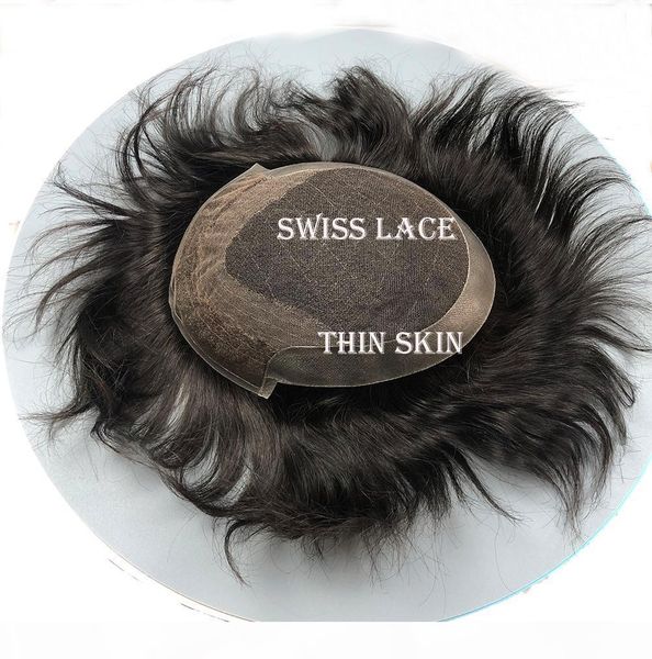 

men's hair toupee 10"x8" human hairpieces super thin skin wig swiss lace hair replacement systemr man wig hairpieces, Black