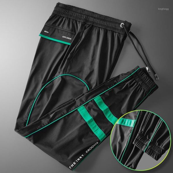

summer sports leisure ice silk pants men hit color trend loose breathable quick-drying air conditioning pants beam feet1, Black