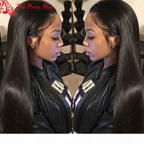 

silky straight brazilian virgin full lace wig long virgin hair silky straight lace front wigs glueless natural hairline bleached knots, Black;brown