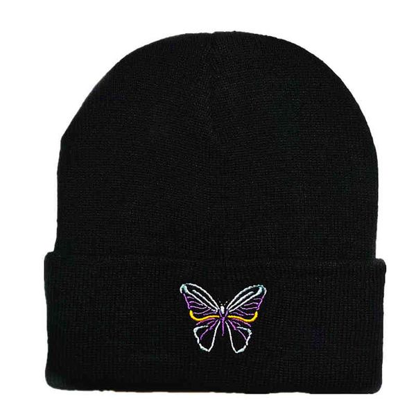 Шляпы Caps Butterfly Pullover женская осень и зима мода черная улица холодная универсальная вышивка пара отдых вязание